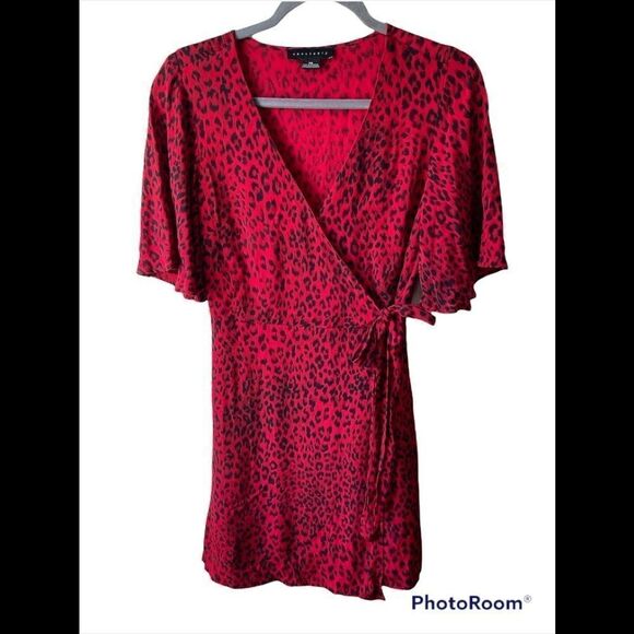 SANCTUARY Girl On Fire Red Faux Wrap Animal Print XS - Picture 2 of 16